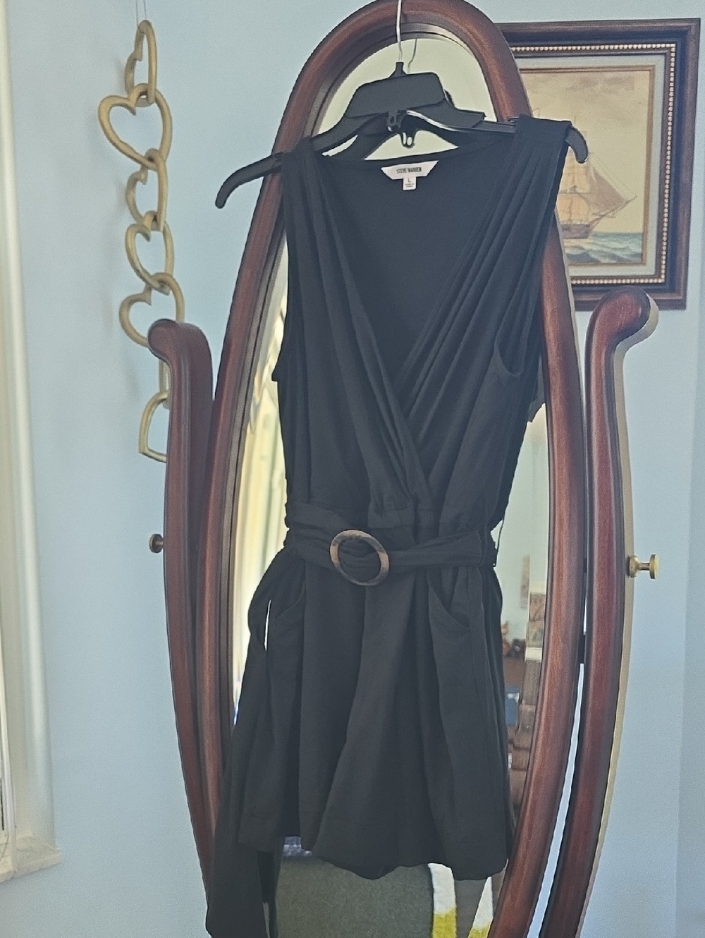 Steve Madden Black Sleeveless Romper with Belt
